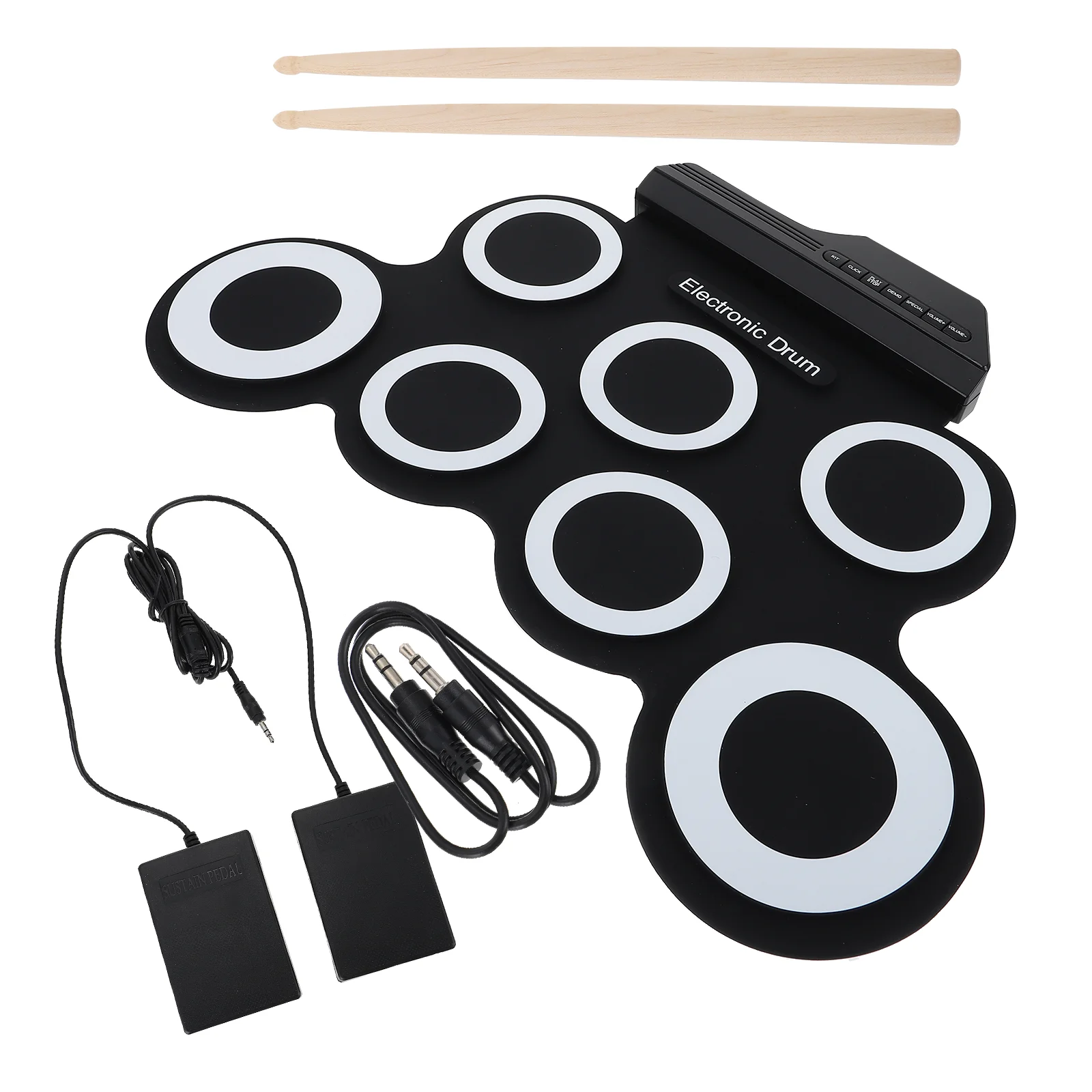 1 Комплект Электрического Барабана для Зарядки через USB, Ручная Свернутая Ударная Установка, Портативная Ударная Установка, Тренировочный Барабан, Черный