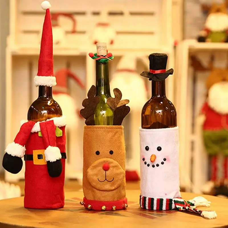 1 шт. Рождественские крышки для бутылок красного вина, льняная сумка, Праздничная крышка для бутылок шампанского Санта-Клауса, Рождественские украшения для дома