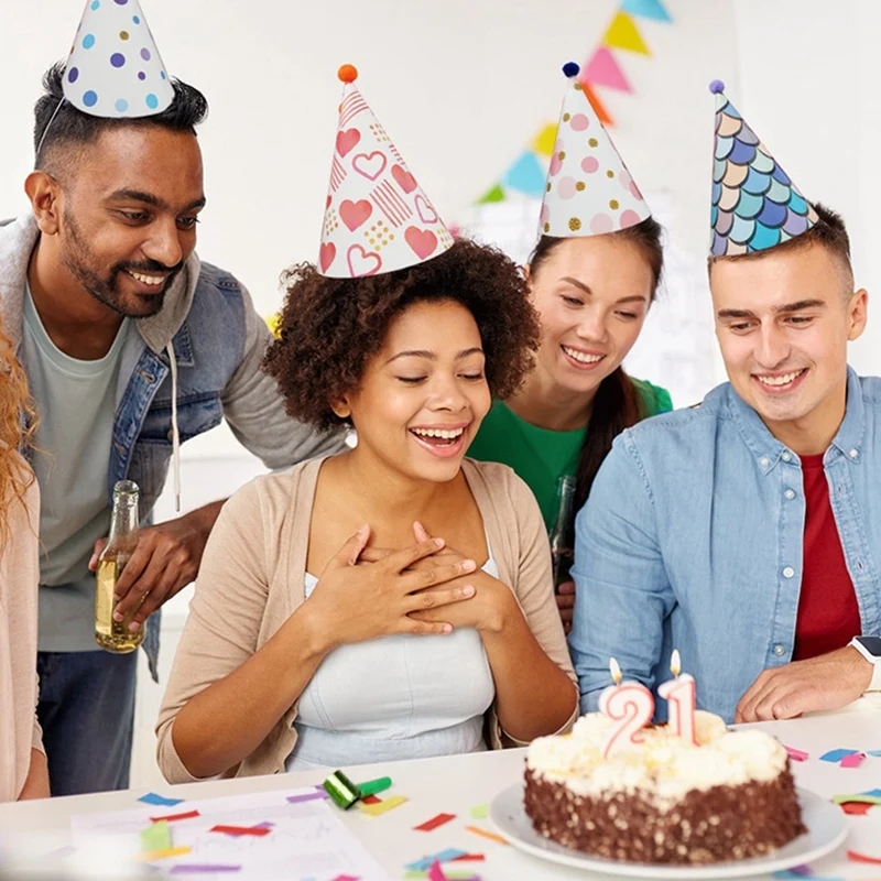 16 шт. бумажных конусообразных шляп из золотой фольги с Днем рождения для взрослых и детей Для украшения вечеринки 3