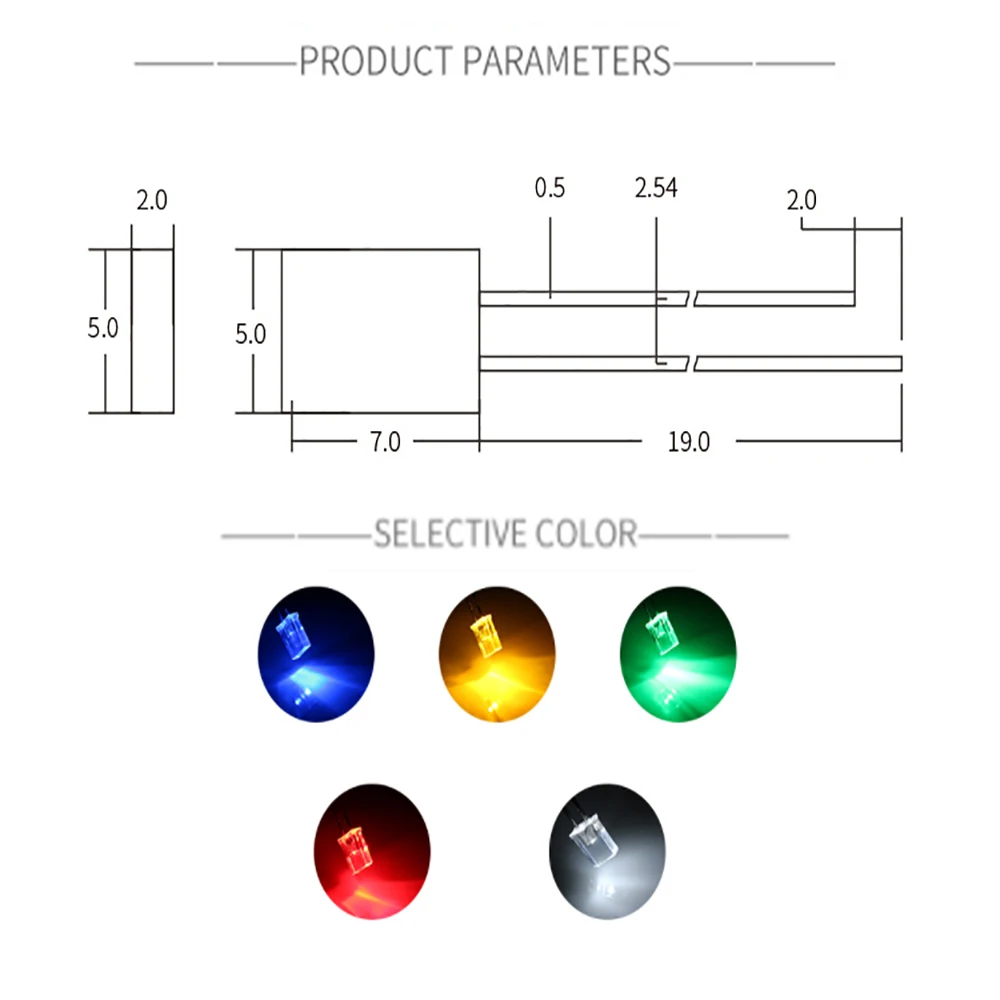 200ШТ Квадратный Светодиодный Диод 2x5x7 DIY Kit Прозрачная Яркая Многоцветная Лампа Накаливания 1