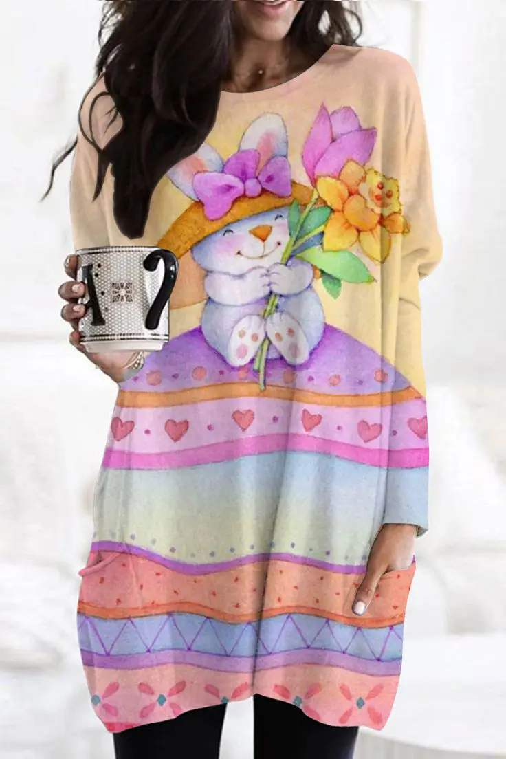 2023 Модное Женское платье с мультяшным животным принтом, Яркая Новая Осенне-зимняя Женская длинная футболка Y2K, Модное женское платье большого размера 0