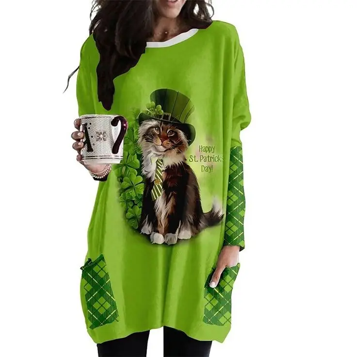 2023 Модное Женское платье с мультяшным животным принтом, Яркая Новая Осенне-зимняя Женская длинная футболка Y2K, Модное женское платье большого размера 5