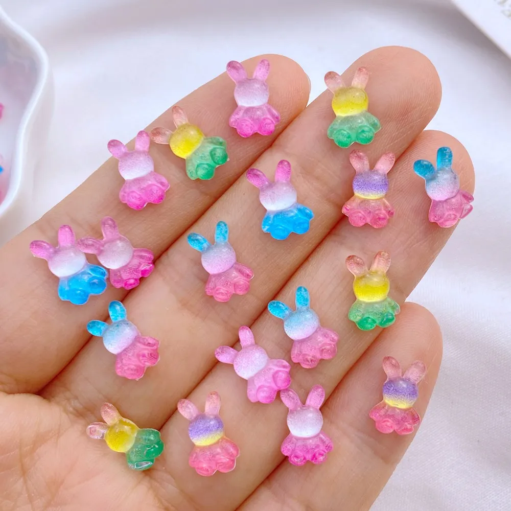 50 мини-симпатичных мультяшных разноцветных кроликов серии nail art charm с плоским дном, 3D украшение для ногтей, аксессуары для ногтей DIY