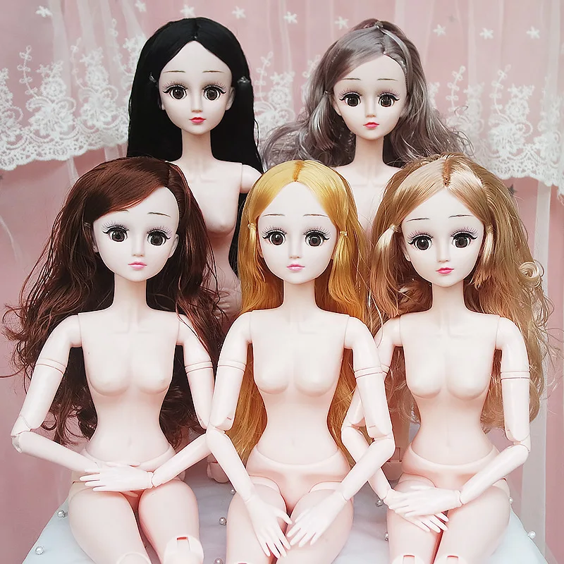 60-сантиметровая кукла BJD, 21 Подвижный шарнирный 3D-глаз, куклы с прямыми и изогнутыми волосами, игрушки для девочек, подарок, обнаженное тело куклы