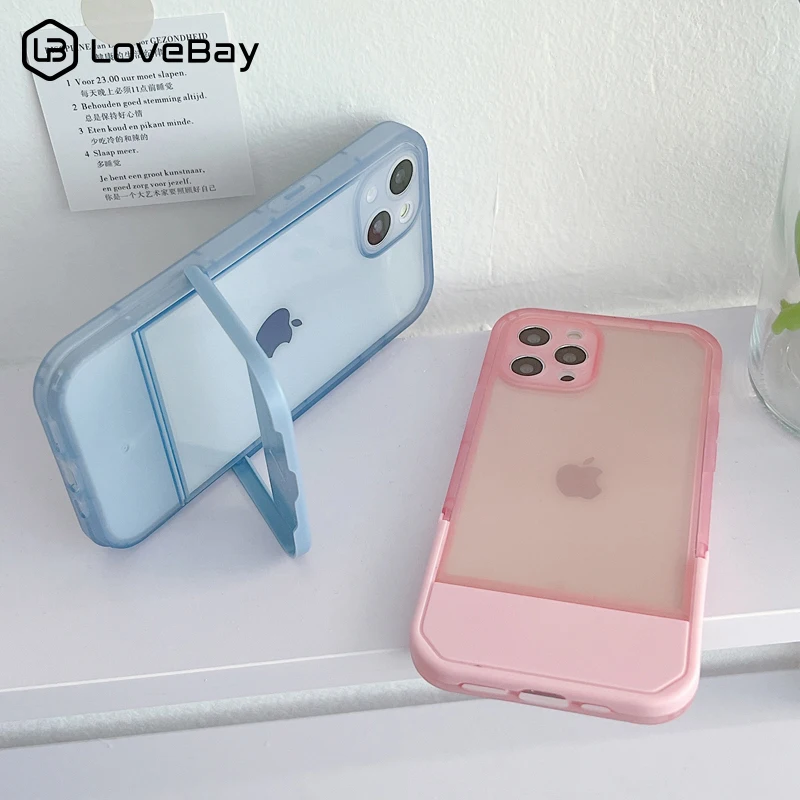 Lovebay Прозрачный Карамельный Цвет С Держателем Простой Чехол Для Телефона iPhone 14 11 13 12 Pro Max X XS XR 7 8 14 Plus Противоударный Чехол