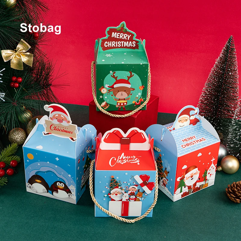 StoBag-Веселого Рождества Крафт-Подарочная Коробка Для Конфет И Печенья Упаковка Санта-Клауса Милые Дети Праздник Счастливый Год Вечеринка Пользу 12шт