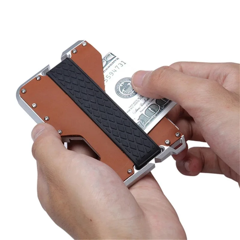 Weduoduo Новый дизайн Держателя карты Алюминиевый Металлический RFID Блокирующий держатель кредитной карты Минималистичный кошелек из натуральной кожи для мужчин