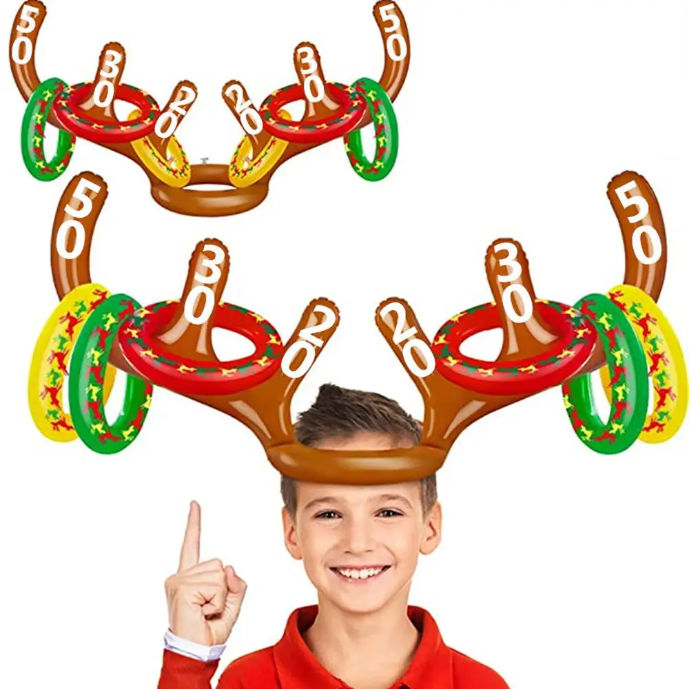 Активный отдых Новогоднее украшение Рождественская игра надувные игрушки Шапка из оленьих рогов Санта Забавный бросок кольца с оленем