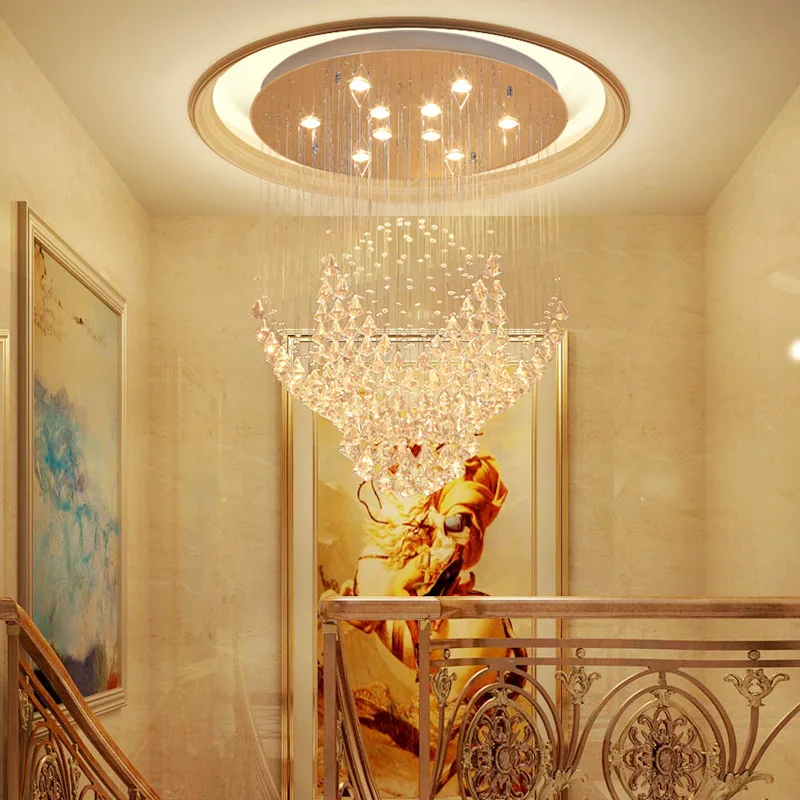 Большая хрустальная люстра круглой формы, современное освещение AC110-240V, светодиодная лампа для гостиной и гостиничное освещение
