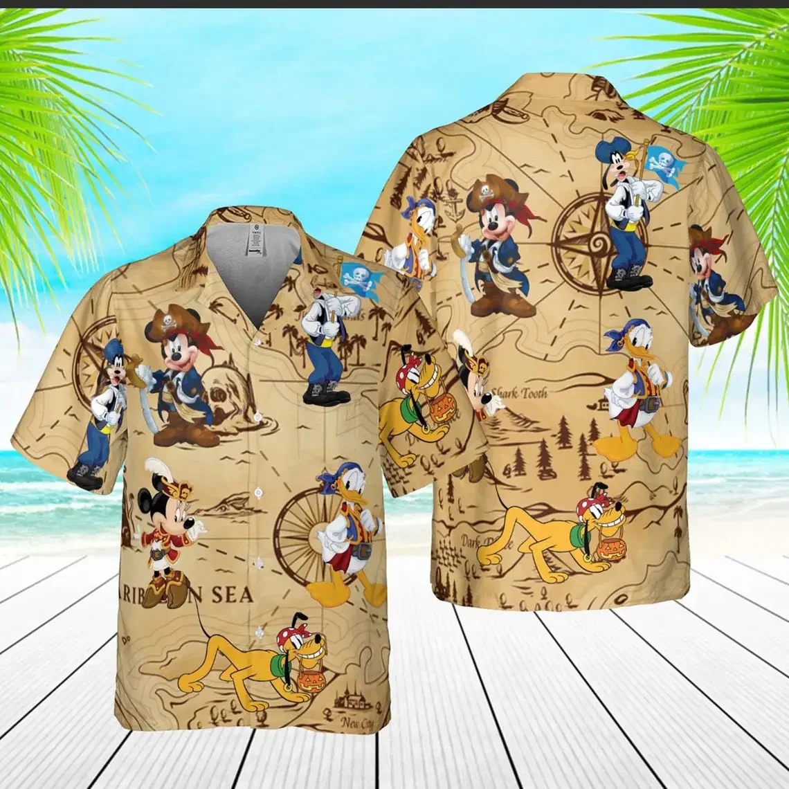 Гавайская рубашка в стиле ретро Пират Карибского моря Микки и друг, винтажная гавайская рубашка в стиле Ретро Пират Микки