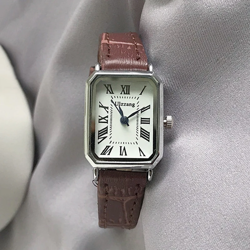 Женские часы с римскими цифрами, кварцевые часы с прямоугольным циферблатом, женские простые черно-белые часы, женские винтажные наручные часы Reloj