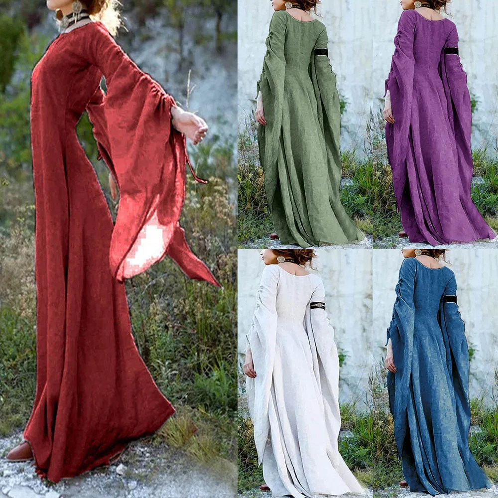 Женское платье Эпохи Возрождения, платье в пол, платье-сорочка, костюм с длинным рукавом, Средневековое Готическое платье, платье для Косплея, костюм