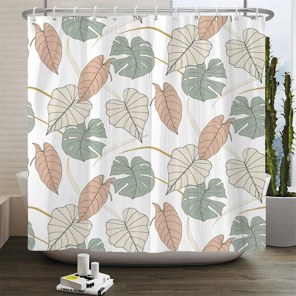 Занавеска для душа с принтом листьев растений занавески для ванной комнаты из водонепроницаемой полиэфирной ткани с зеленым листом и цветком, декор для ванны с крючками