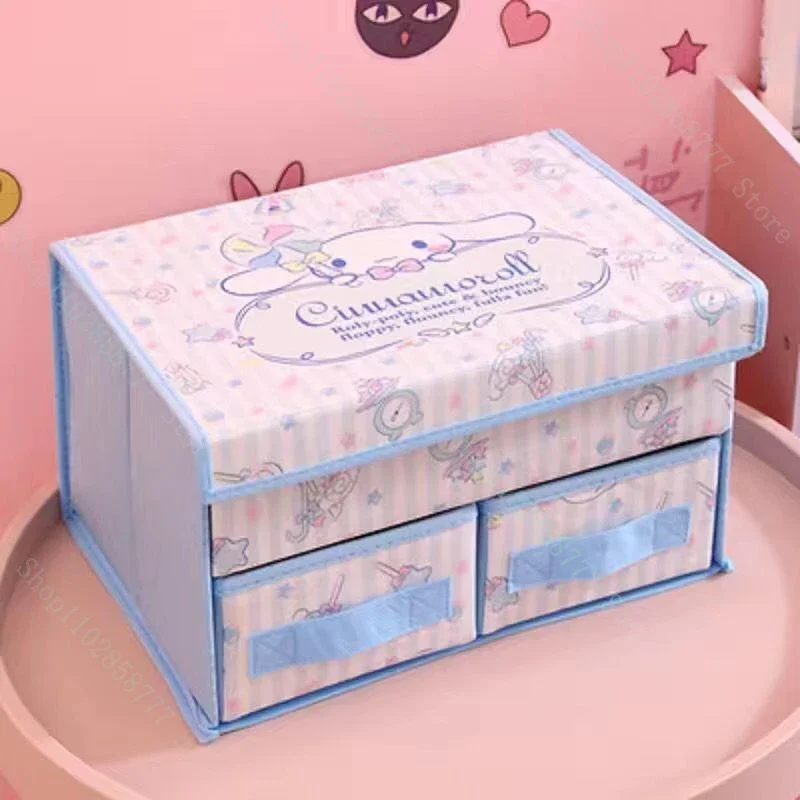 Коробка для хранения нижнего белья Kawaii Sanrio Kuromi Hello Kitty My Melody с рисунком аниме, складная коробка для хранения с двойным выдвижным ящиком и крышкой в подарок 1