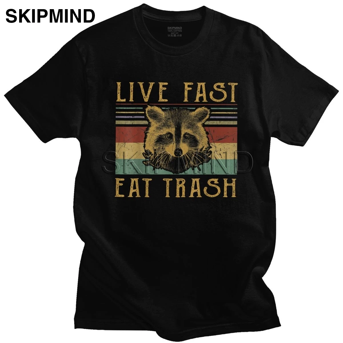 Крутая Забавная Футболка Live Fast Eat Trash, Мужская Винтажная футболка с Енотом С коротким рукавом, Летняя Футболка из 100% Хлопка, Футболка для влюбленных в Опоссума, Подарок