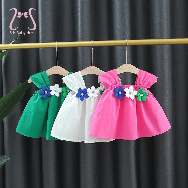 Летние платья для маленьких девочек, простая однотонная хлопковая одежда с цветочным рисунком для малышей, детский костюм без рукавов для малышей от 0 до 3 лет