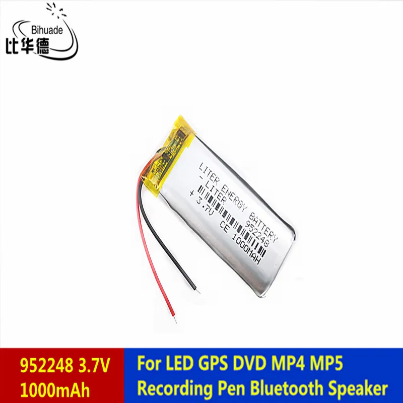 Литровая энергетическая батарея 3,7 В 1000 мАч 952248 Литий-Полимерная LiPo Аккумуляторная Батарея Для LED GPS DVD MP5 Ручка Для Записи Bluetooth