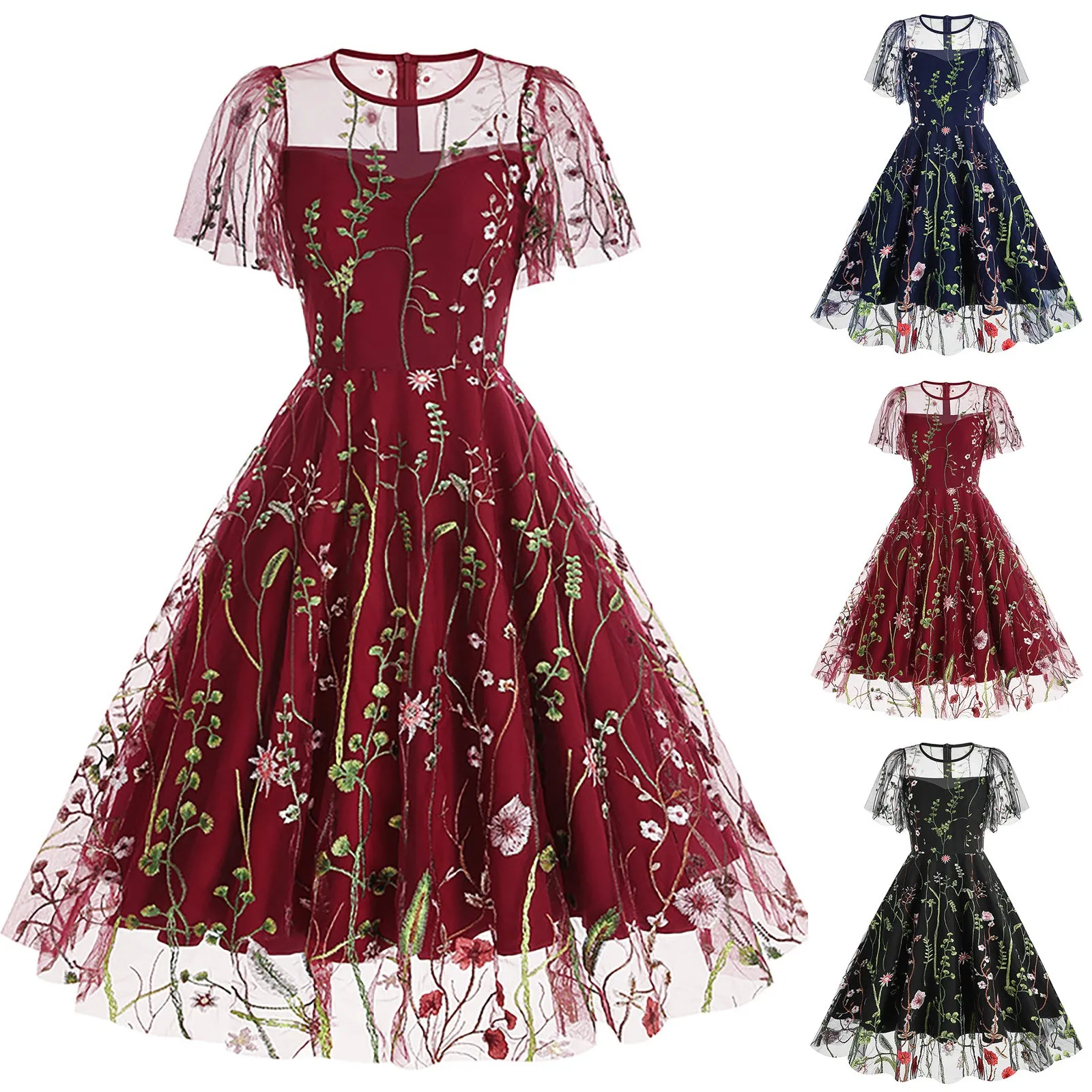 Модное платье с вышивкой, Двухслойное Сетчатое сращивание, винтажные вечерние платья с большими размахами, Vestidos De Fiesta Elegantes Para Mujer 2023 0