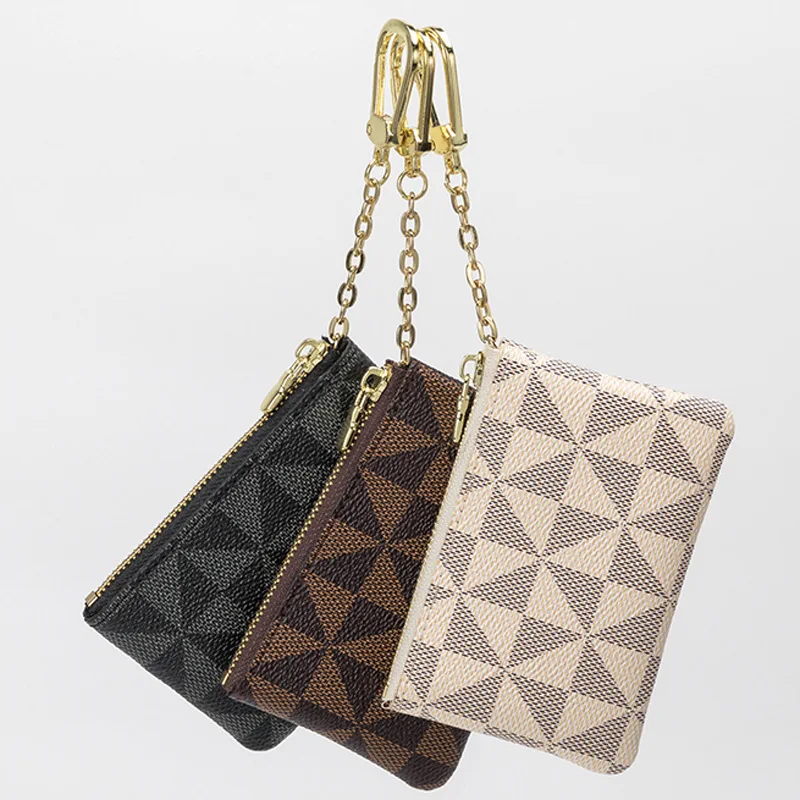 Модный мини-женский кошелек, сумка для хранения ключей с цепочкой, роскошный дизайнерский клетчатый кожаный маленький кошелек на молнии, сумка для хранения