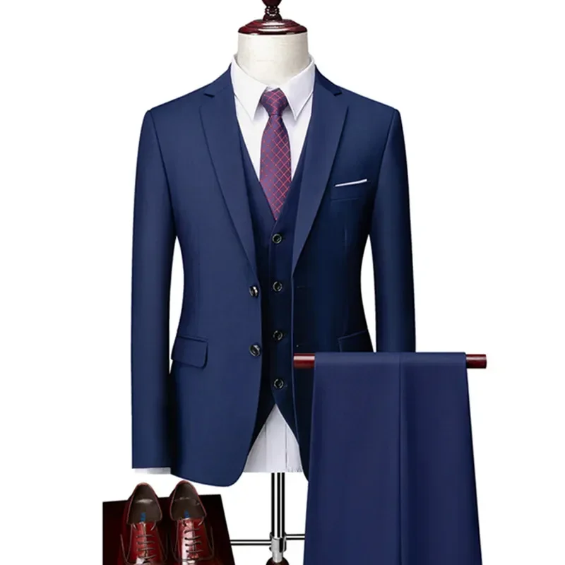 Мужские деловые костюмы из 3 предметов, комплекты / Мужской Жених, Свадебный банкет, Однотонные Высококачественные Брендовые блейзеры большого размера на заказ, куртка, пальто