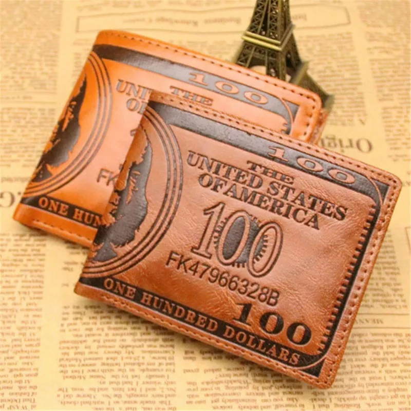Мужские кошельки Dihope с рисунком в 100 долларов США, мужской кожаный бумажник, держатель для фотокарточек, модный кошелек большой емкости