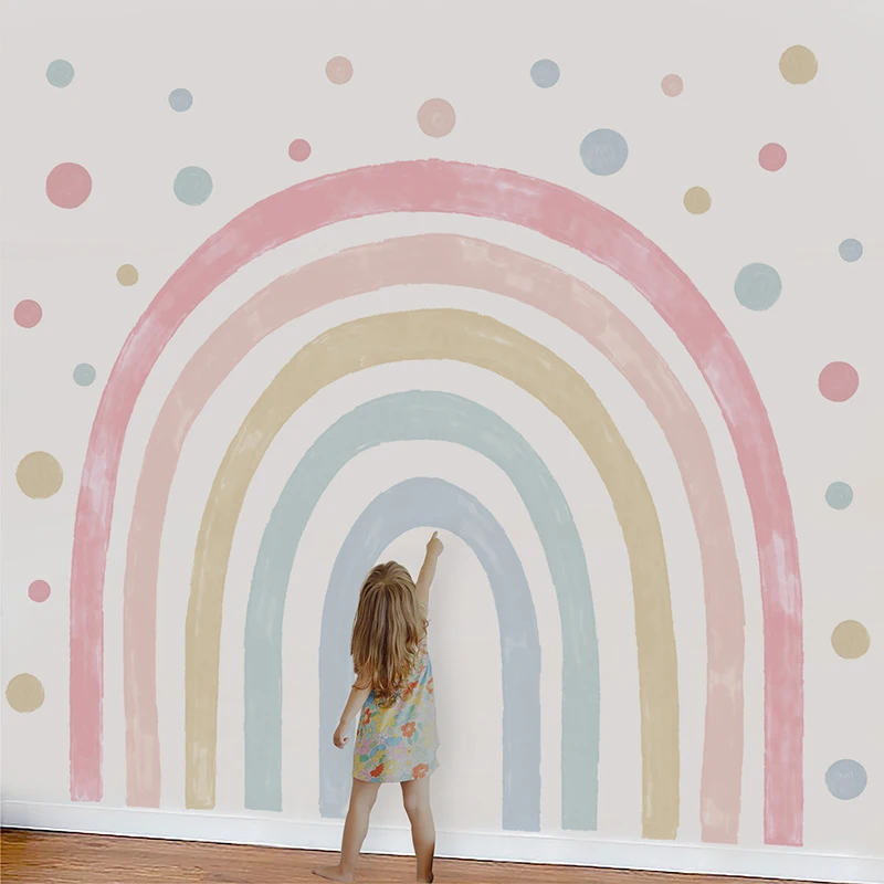 Настенная роспись из акварельной радужной ткани в стиле бохо, бесшовные самоклеящиеся водонепроницаемые наклейки на стену для детской комнаты, украшения гостиной