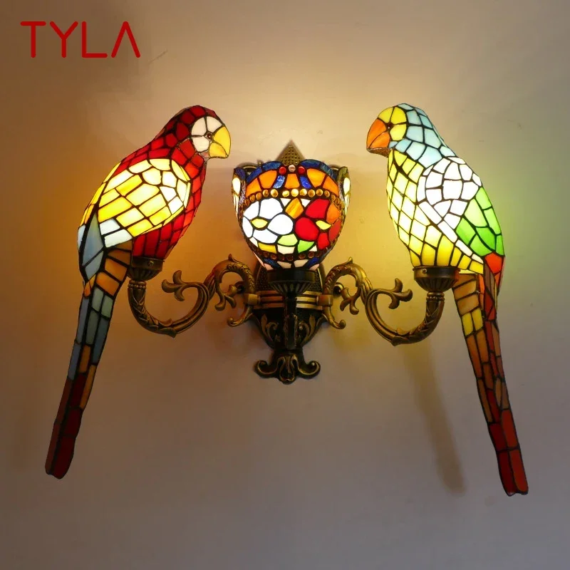 Настенные светильники TYLA Tiffany parrot Детская комната в сельской местности, Вилла с проживанием в семье, Отель, Витражная лампа для украшения животных