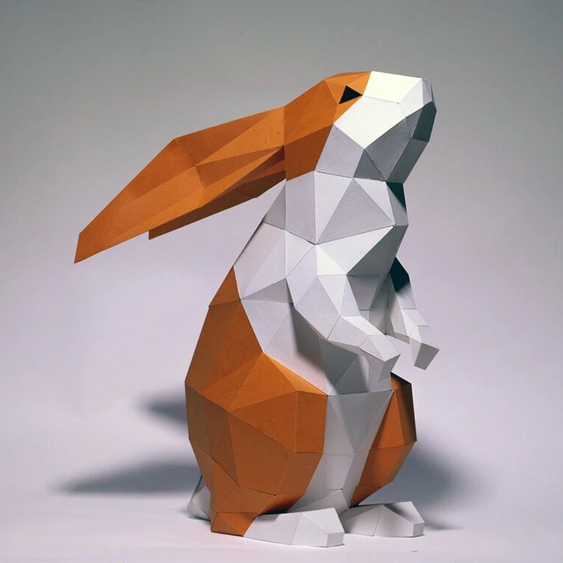 Низкополигональная 3D Бумажная модель ручной работы 43 см с мультяшным кроликом, Поделки из бумаги, Домашний декор, Украшение стола, Пазлы, фотография, Реквизит для животных