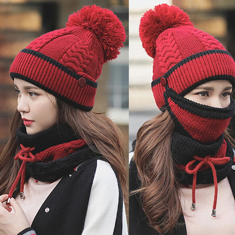 Новая модная осенне-зимняя женская шапка, кепки, вязаный теплый шарф, Ветрозащитная Многофункциональная шапка, шарф, комплект одежды, аксессуары, костюм