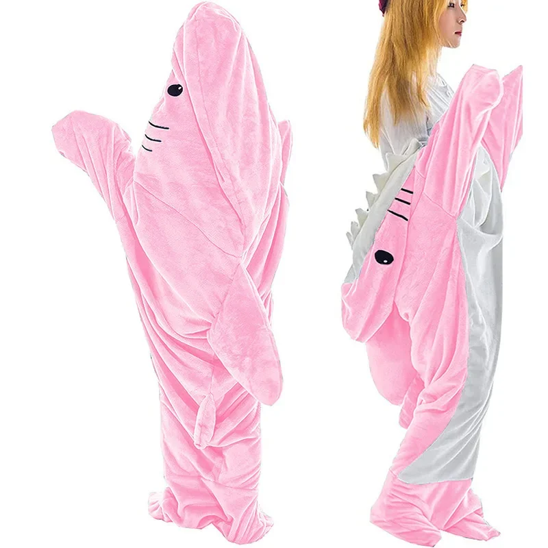 Новая пижама с мультяшной акулой, Розовое одеяло для сна с акулой, свободная пижама с капюшоном, супер мягкое одеяло для сна для взрослых
