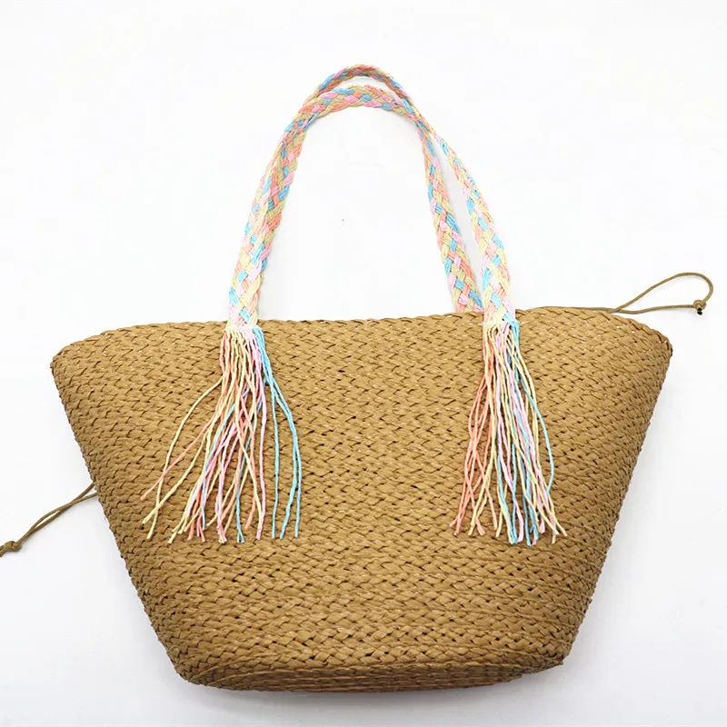 Новая плетеная сумка из бумажной соломы с лентой и кисточкой на одно плечо, плетеная сумка для пляжных путешествий, сумка для поездок на работу, для отдыха 2