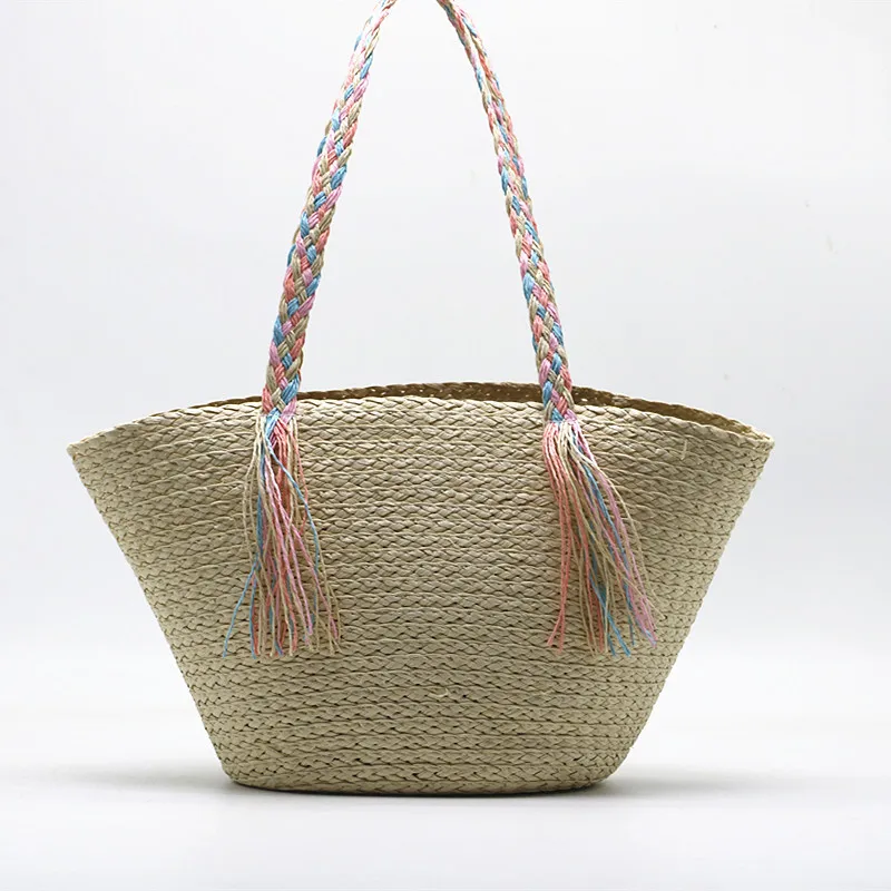 Новая плетеная сумка из бумажной соломы с лентой и кисточкой на одно плечо, плетеная сумка для пляжных путешествий, сумка для поездок на работу, для отдыха 4