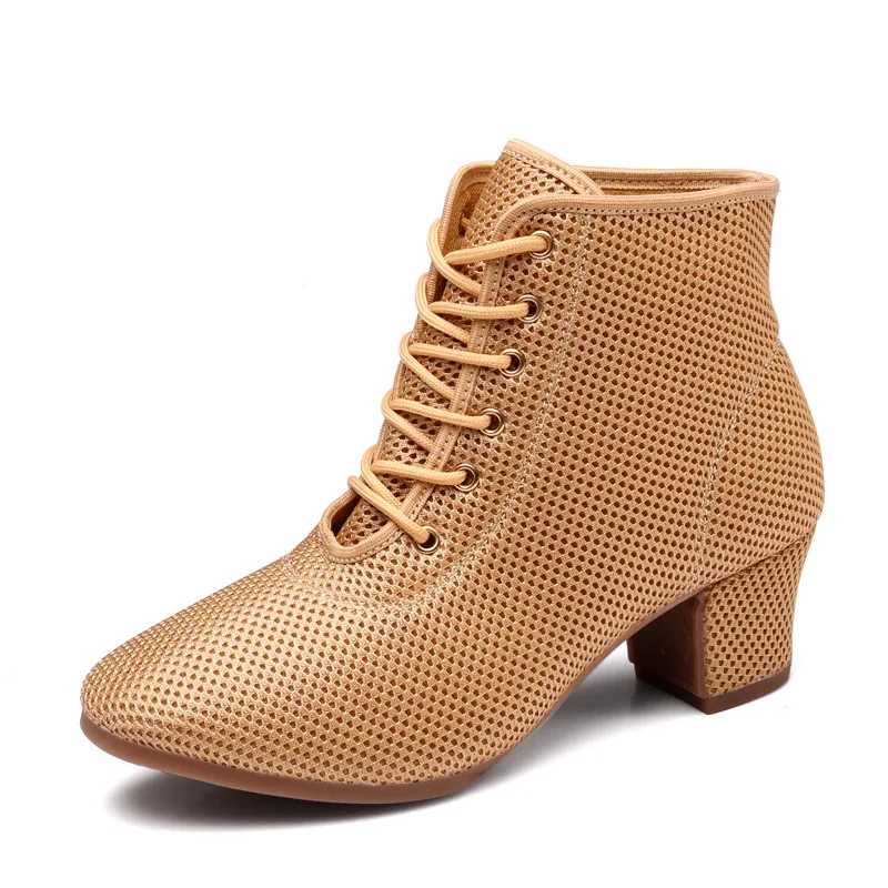 Обувь для танцев Сальсы, Женская обувь для латиноамериканских танцев, Высокие ботинки для джазовых танцев на каблуке 5 см, уличные сетчатые кроссовки для взрослых женщин для бальных танцев