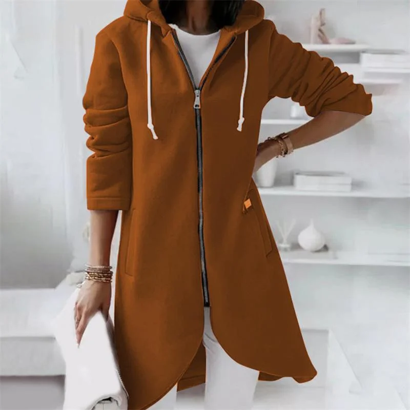 Осенне-зимний женский модный кардиган с длинным рукавом, толстовки, куртка, повседневное пальто с асимметричным подолом на молнии, однотонная верхняя одежда 5