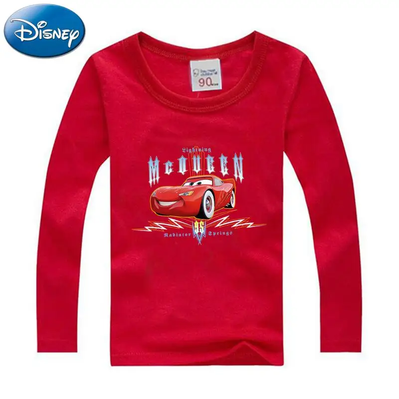 Осенняя детская футболка Disney с длинными рукавами, свитер, мультяшные машинки, Молния Маккуин, хлопковая одежда для мальчиков и девочек.