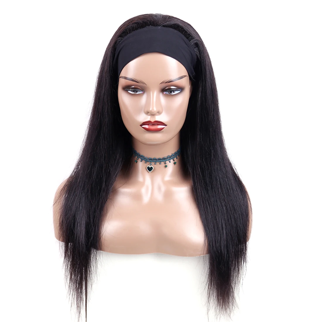 Парик с прямой повязкой на голову из человеческих волос бесклеевой Полностью машинного производства Перуанские прямые парики из человеческих волос 180 плотности для чернокожих женщин