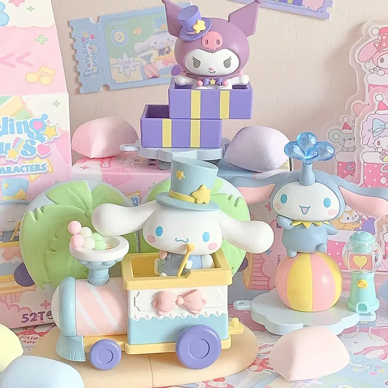 Подлинный семейный Бродячий цирк Sanrio Blind Box Cinnamoroll Kuromi Периферийное украшение Подарок девушке на День рождения Кавайная игрушка