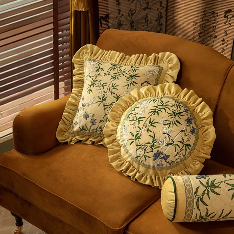 Подушки с китайской флорой и птицами, желтая наволочка, бархатная декоративная наволочка для дивана 45x45 30x50 R40, украшение для дома в комнате