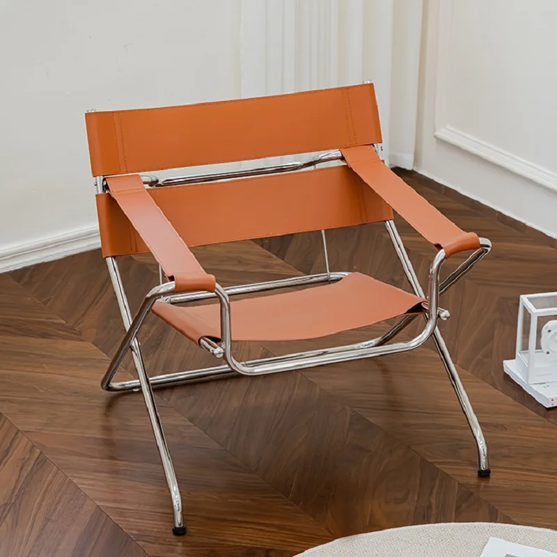 Портативное складное кресло для хранения из скандинавской седельной кожи, дизайнерский одноместный стул Wassily, диван-кресло с одной спинкой из нержавеющей стали
