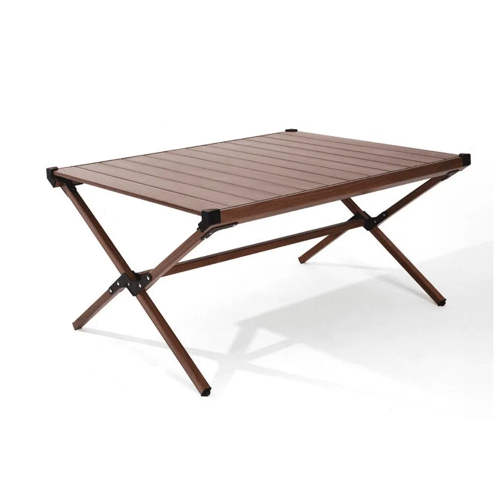 Портативный складной стол Алюминиевый Походный стол на колесиках Темно-коричневый Бесплатная Доставка Уличная Мебель
