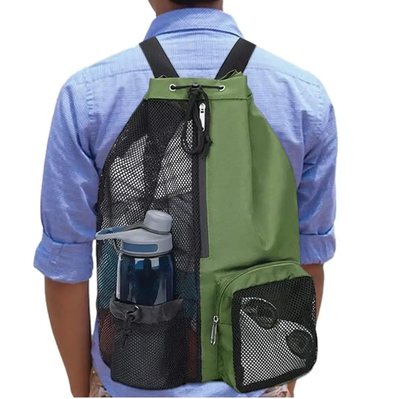 Рюкзак на шнурке, водонепроницаемая сетчатая спортивная сумка, тренировочный спортивный рюкзак с карманом на молнии и сетчатыми карманами для бутылки с водой, спортивный тренажерный зал