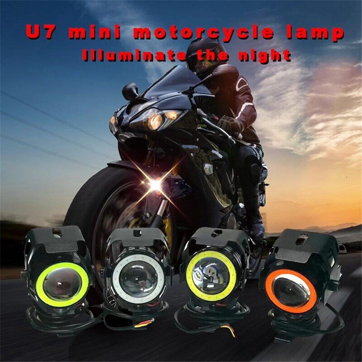 Светодиодный прожектор для электрического скутера U7 Выделяет мигающий светодиодный фонарь для мотоцикла Angel Eyes для электрического скутера Remodel C