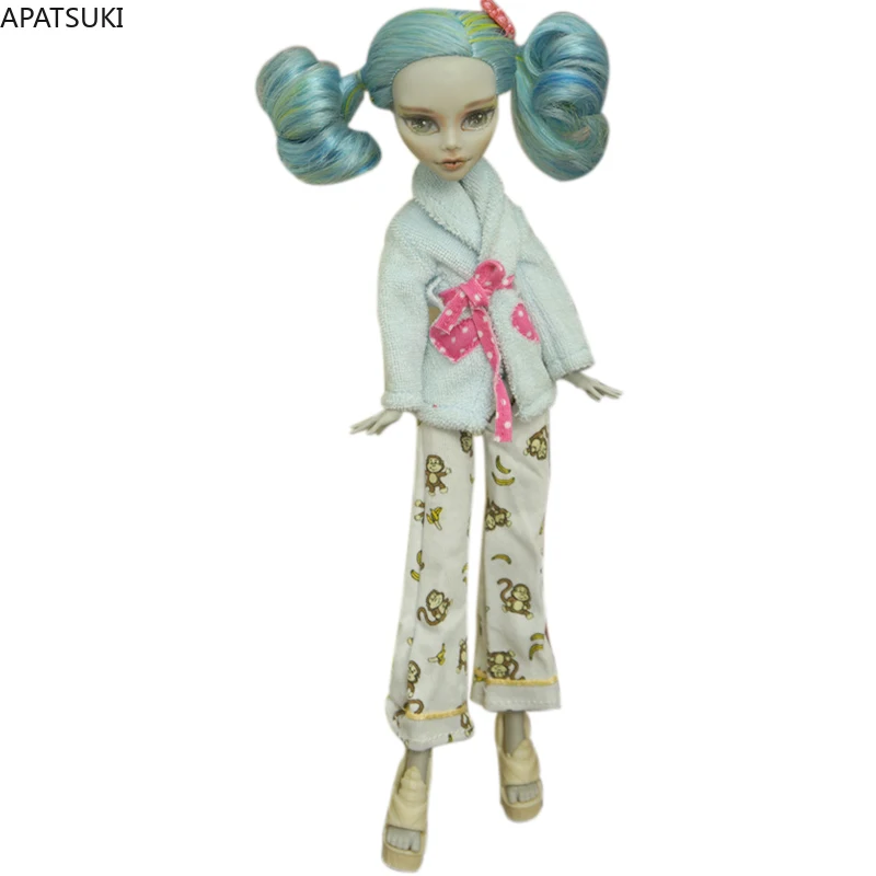 Синий модный комплект одежды для куклы Монстер Хай, синяя пижама, халат, топ, штаны-обезьянки, брюки, аксессуары для кукол 1/6 Игрушки
