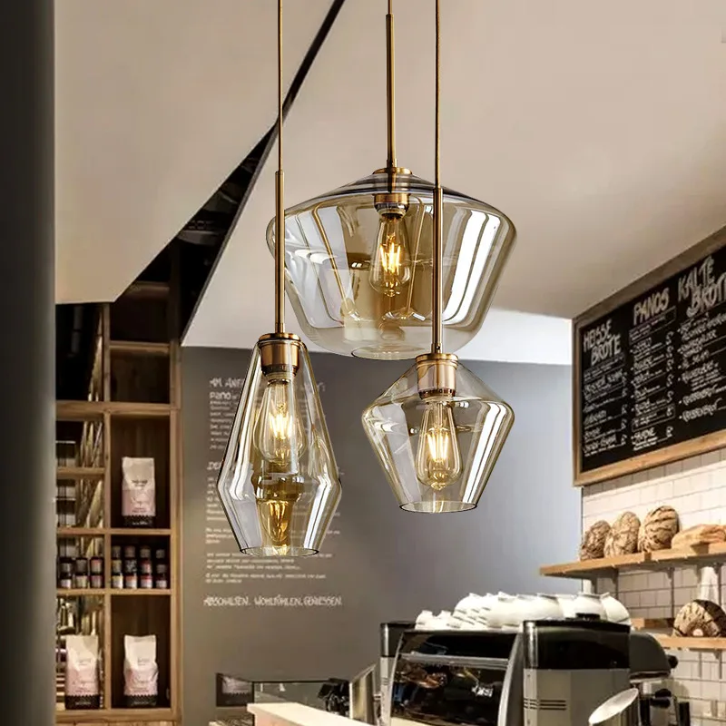 Скандинавские современные стеклянные подвесные светильники Светильники Loft LED Подвесной светильник для кухни ресторана Гостиной спальни WJ10