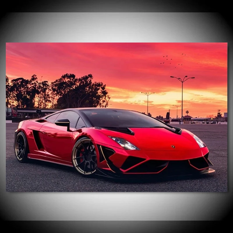 Суперкары Lamborghini Gallardo Красный Закат Гоночные Автомобили Холст Живопись Плакаты Принты Настенная Художественная Картина для Гостиной Домашнего Декора