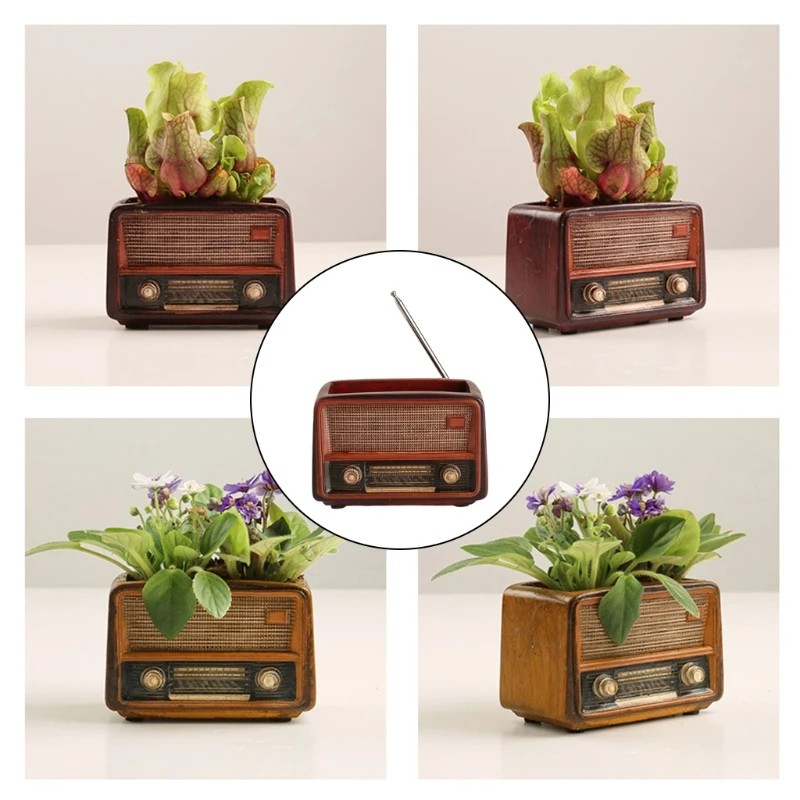 Цветочный горшок в форме радио в стиле ретро, Горшки для комнатных растений, Дренаж, Примитивный Загородный Декор, Новый Челночный корабль 2