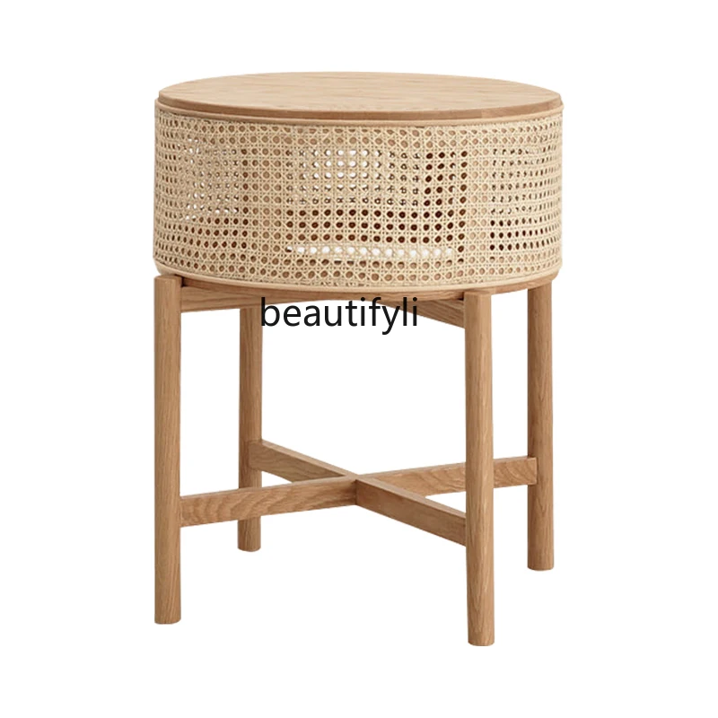 Чайный столик из ротанга в скандинавском стиле из массива дерева, простая современная гостиная, спальня, деревянный шар, Маленький круглый столик, Маленькая квартира