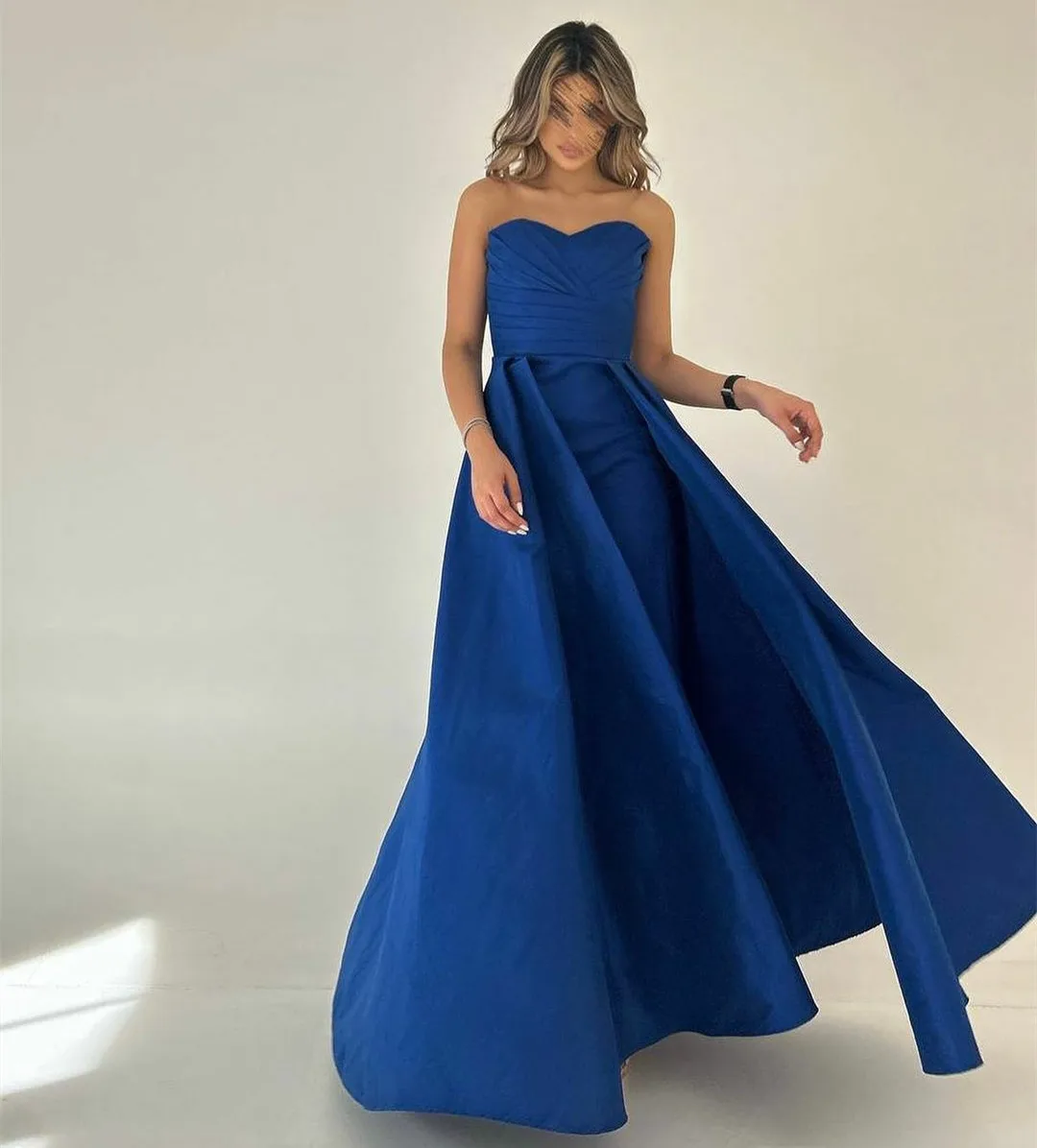 Элегантные длинные синие вечерние платья в складку в виде сердечка из тафты длиной до пола, свадебное платье для гостей для женщин