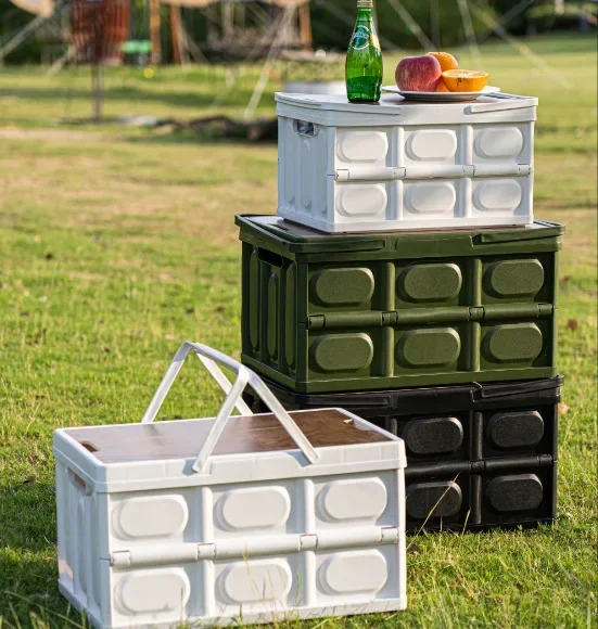 Ящик для хранения на открытом воздухе, складной ящик с деревянной крышкой, контейнер для хранения в багажнике автомобиля, ящик для хранения в кемпинге