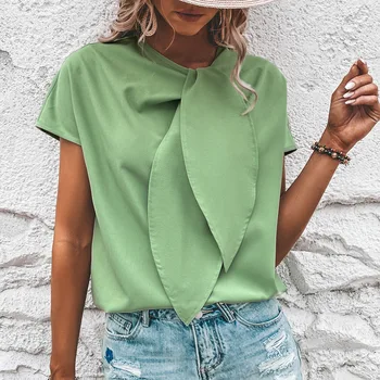 2023 Новая мода Простая Зеленая Женская блузка с коротким рукавом Blusas Mujer